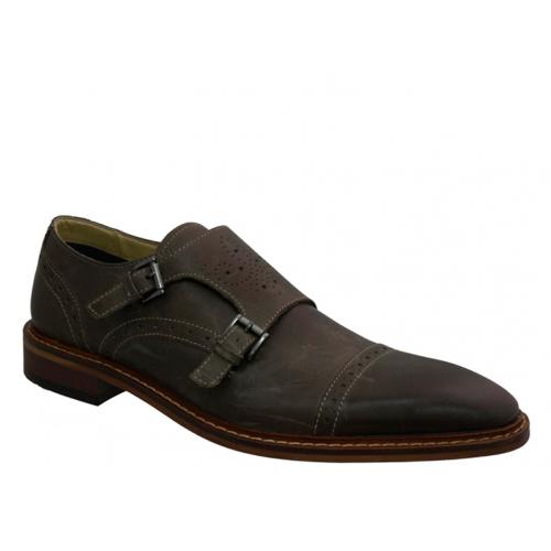 Giorgio Brutini "Rapide" Gray Leather Shoes With Double Monkstraps 24931